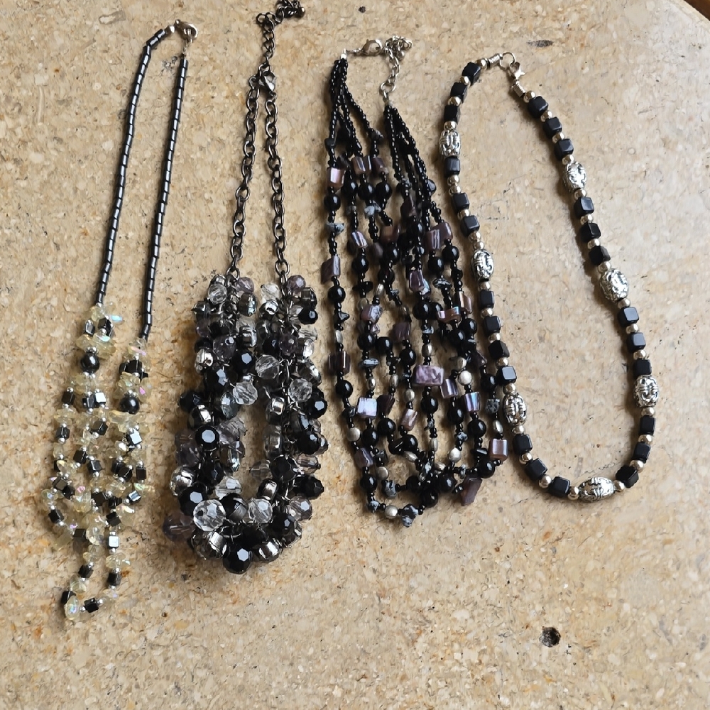 Elegant Black and Silver Beaded Necklace Set